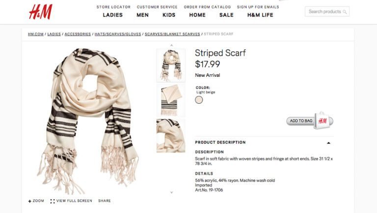 H&M lança cachecol que lembra xale judaico e é criticada (Foto: Reprodução)