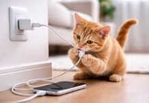 Especialistas alertam sobre choques elétricos em cães e gatos Fios e carregadores trazem risco de choque elétrico a pets em casa (Foto: Canva)