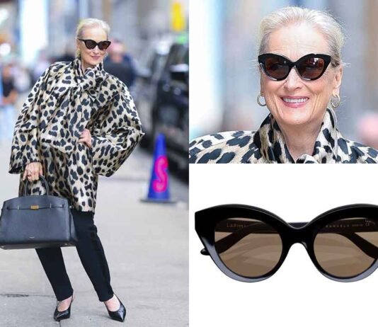Meryl Streep aposta em óculos LAPIMA em Nova York Meryl Streep usa LAPIMA em divulgação de filme (Fotos: Divulgação)
