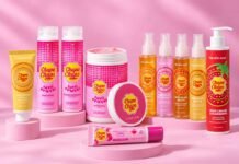 BR Cosmetic apresenta produtos de beleza em parceria com Chupa Chups Produtos da collab entre BR Cosmetic e Chupa Chups reúnem itens para cabelo e corpo Foto: BR Cosmetic)