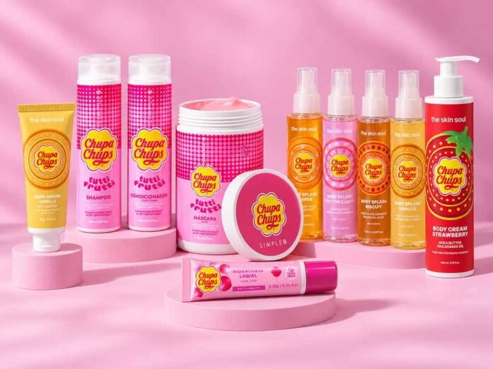 Produtos da collab entre BR Cosmetic e Chupa Chups reúnem itens para cabelo e corpo Foto: BR Cosmetic)