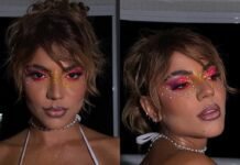 ‘Efeito Zara Larsson’ leva cristais à maquiagem no Rock in Rio Hariany Almeida adotou aplicações de pedras ao redor dos olhos em seu look (Fotos: Divulgação/@mouraacarlos/CO ASSESSORIA)