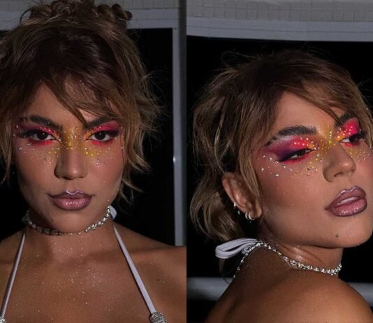‘Efeito Zara Larsson’ leva cristais à maquiagem no Rock in Rio Hariany Almeida adotou aplicações de pedras ao redor dos olhos em seu look (Fotos: Divulgação/@mouraacarlos/CO ASSESSORIA)
